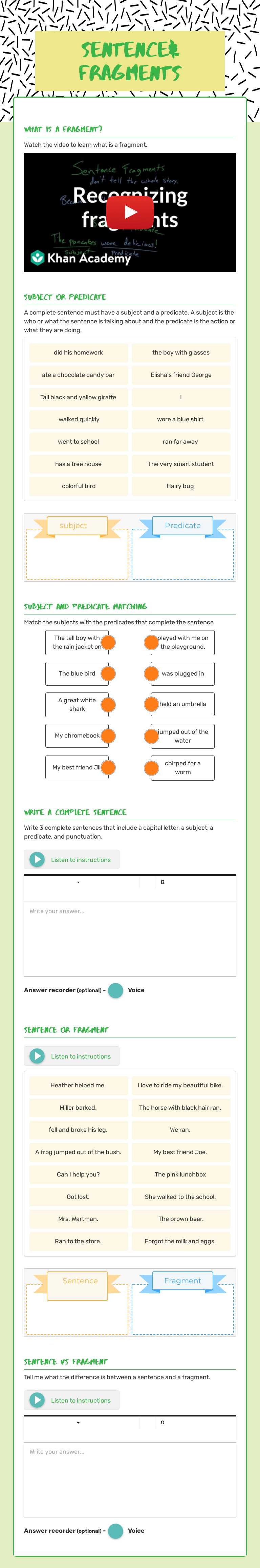 Sentence& Fragments worksheet preview image