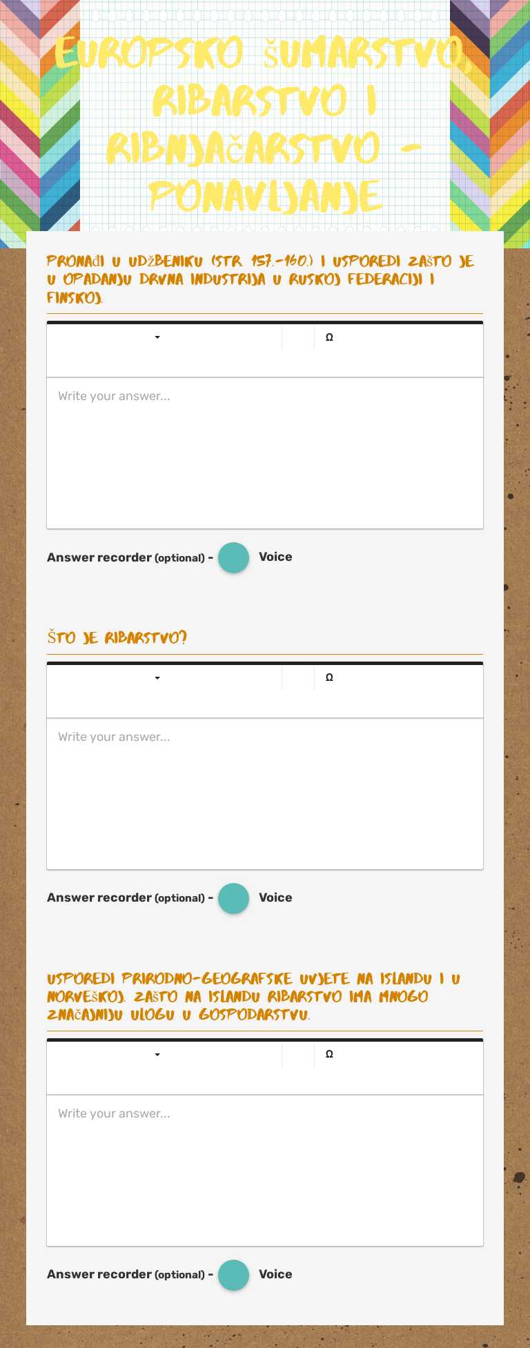 europsko šumarstvo, Ribarstvo i Ribnjačarstvo - ponavljanje worksheet preview image
