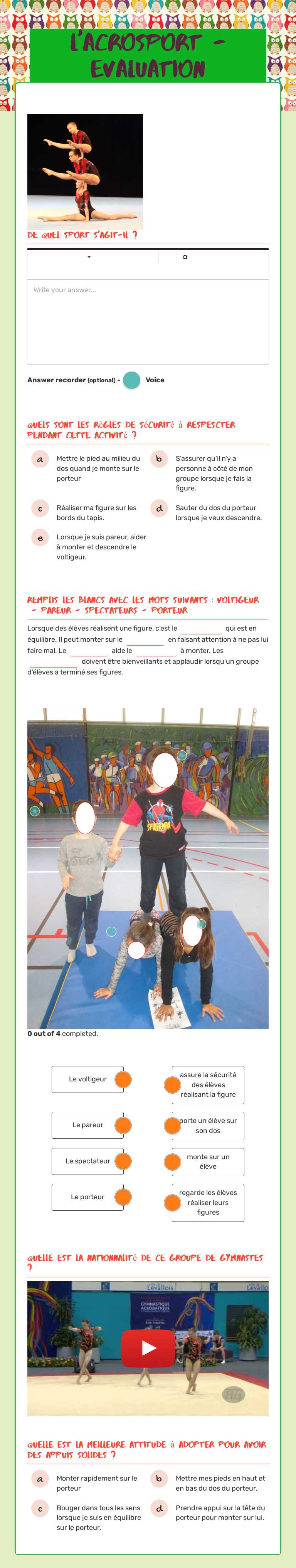 L'acrosport - Evaluation worksheet preview image