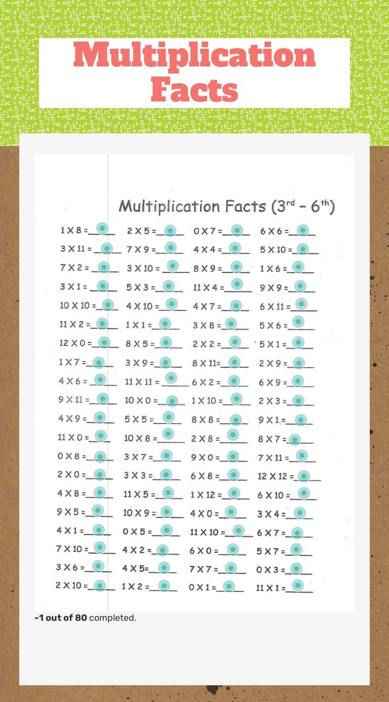 Multiplication Facts worksheet preview image