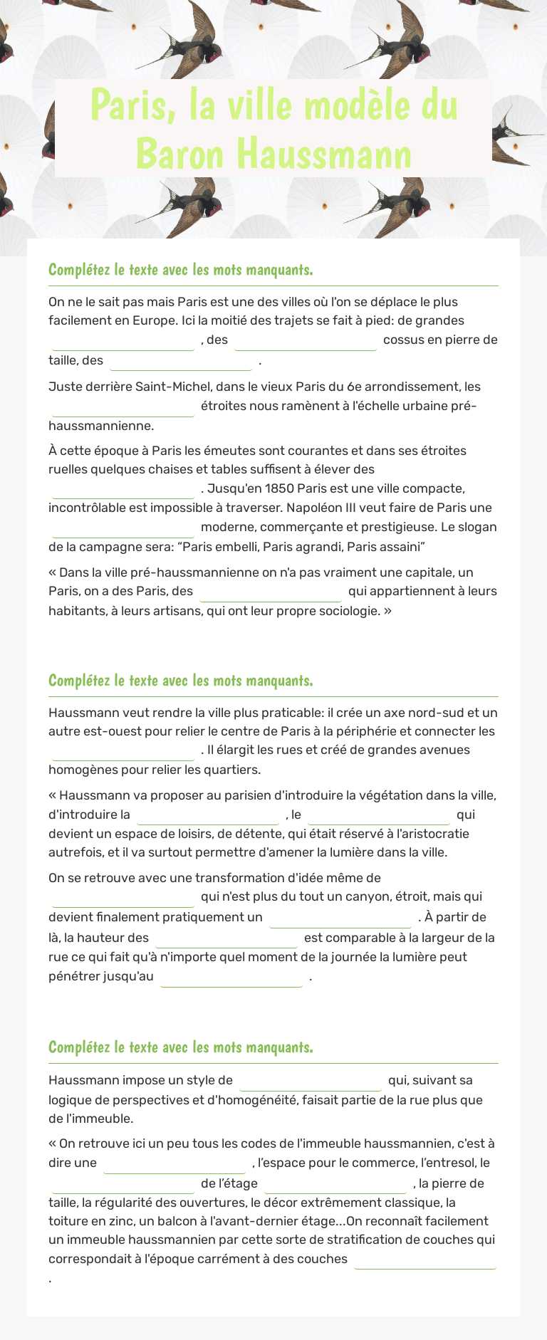Paris, la ville modèle du Baron Haussmann worksheet preview image