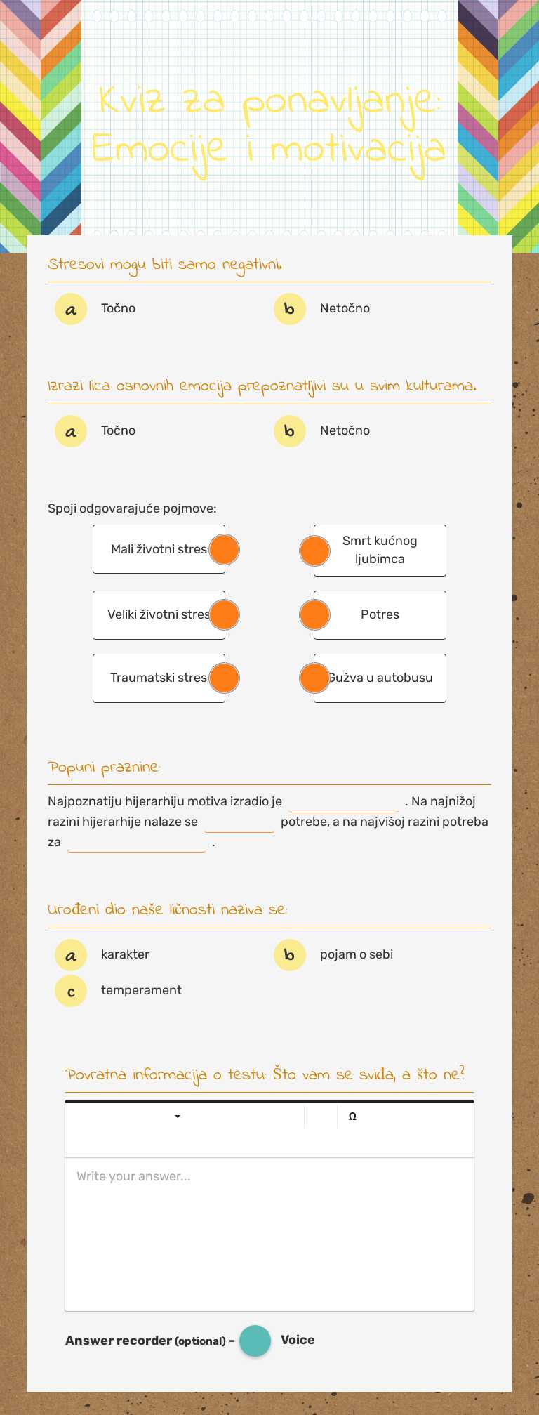 Kviz za ponavljanje: Emocije i motivacija worksheet preview image