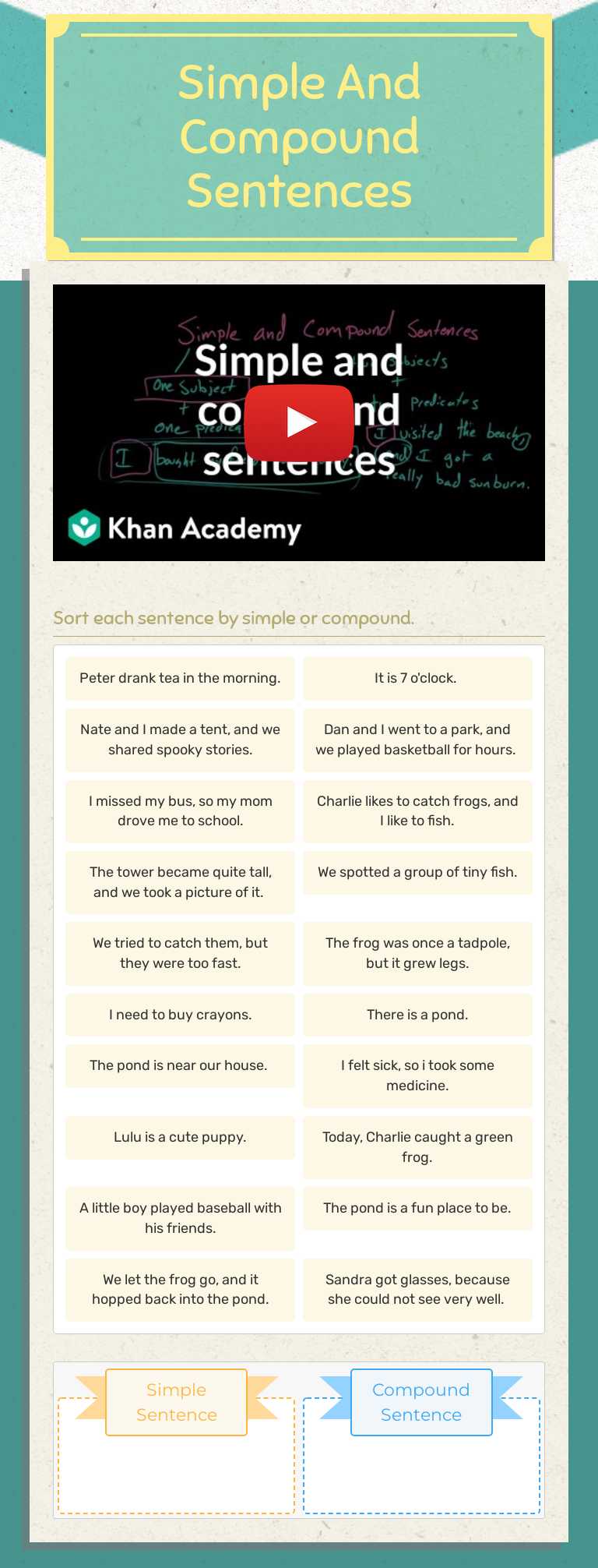 Simple And Compound Sentences Grade 3 worksheet preview