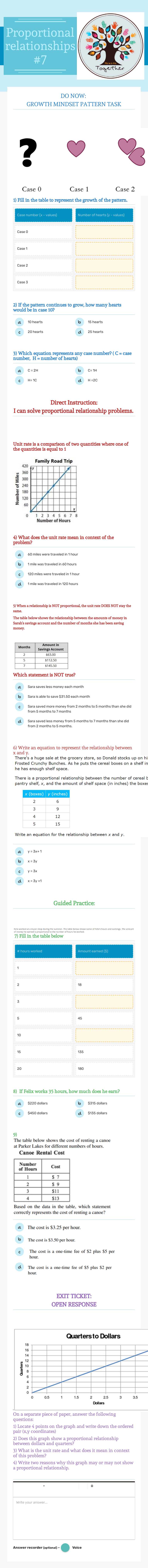Proportional relationships #7 worksheet preview image