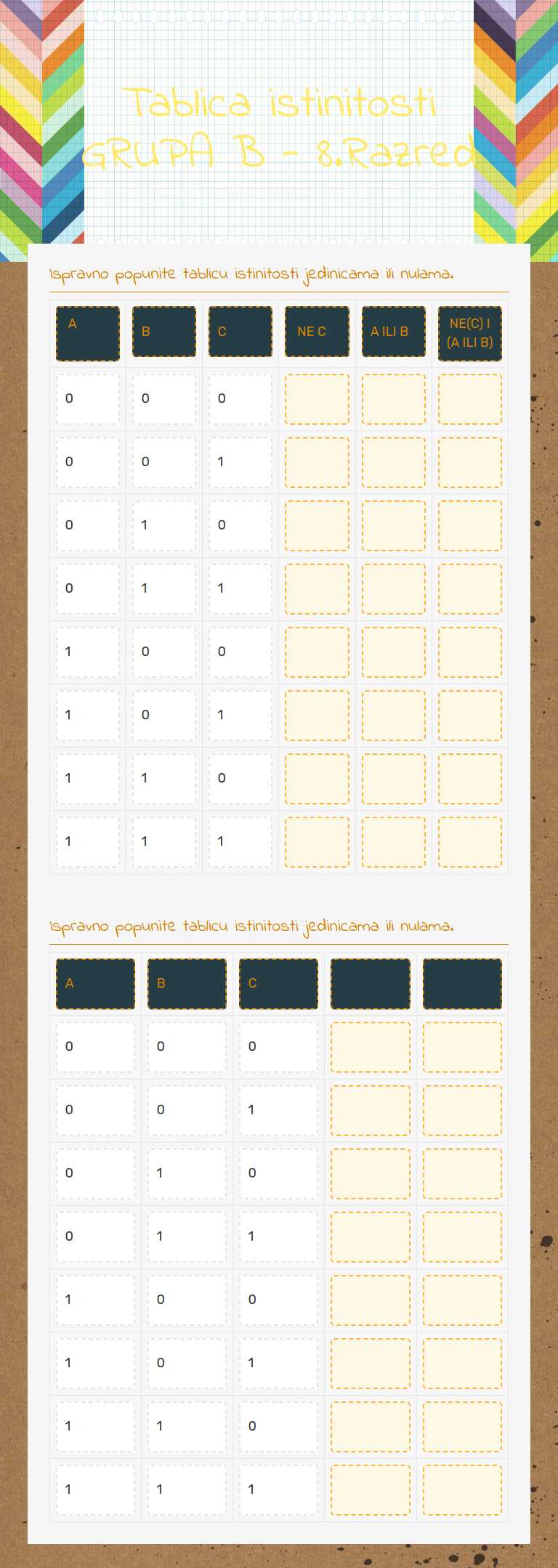 Tablica istinitosti  GRUPA B - 8.Razred worksheet preview