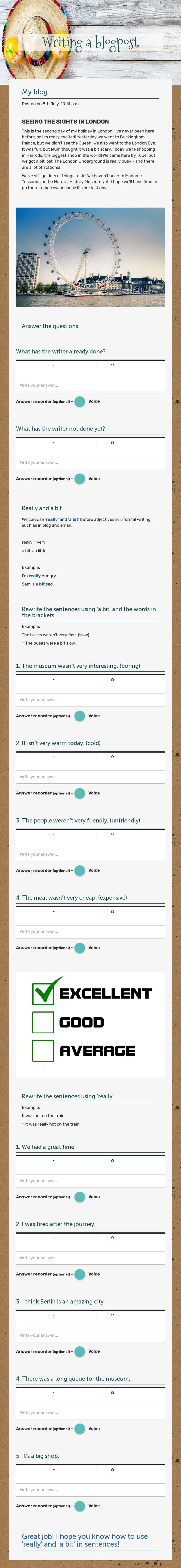 Writing a blogpost worksheet preview image