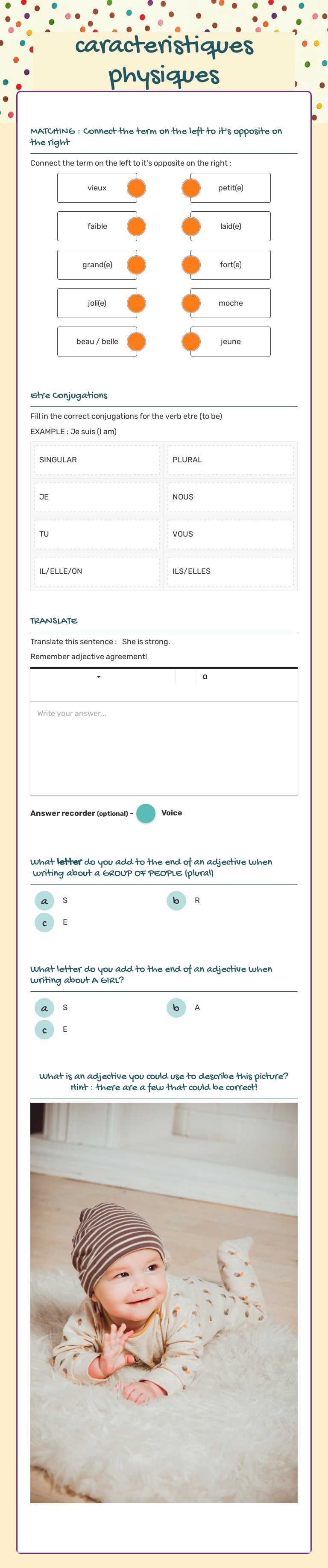 caracteristiques physiques worksheet preview