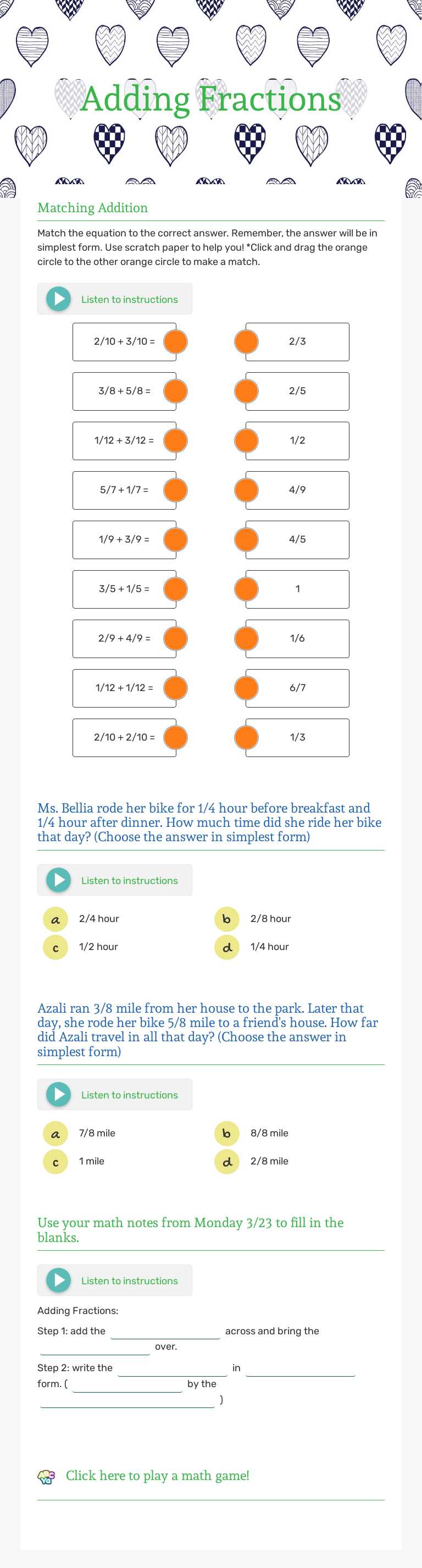 Adding 
Fractions worksheet preview image