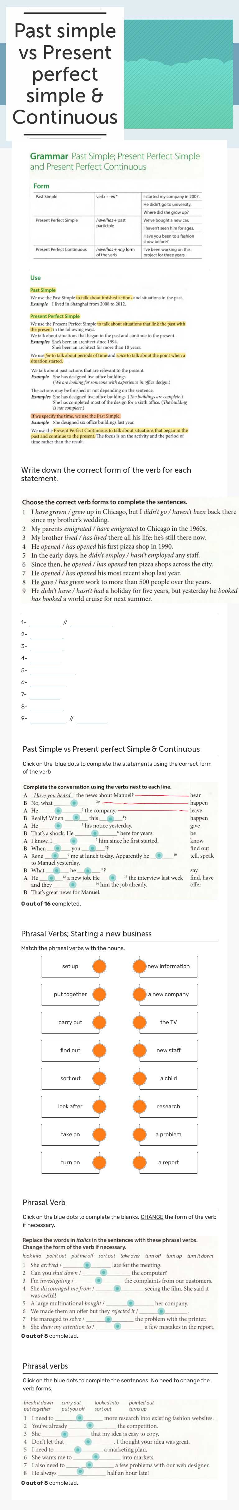 Past simple vs Present perfect simple & Continuous worksheet preview image