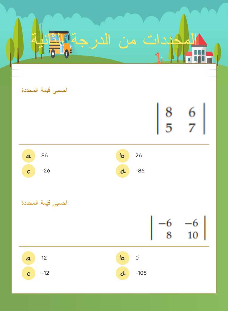 المحددات من الدرجة الثانية Grade 11 worksheet preview