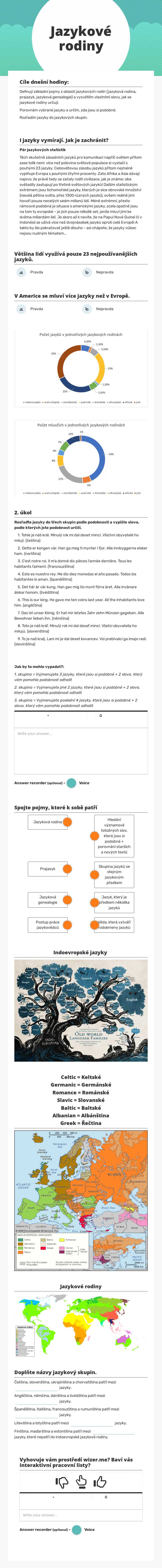 Jazykové rodiny worksheet preview image