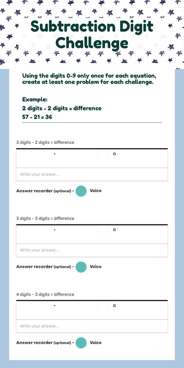 Subtraction Digit Challenge Grade 5 worksheet preview