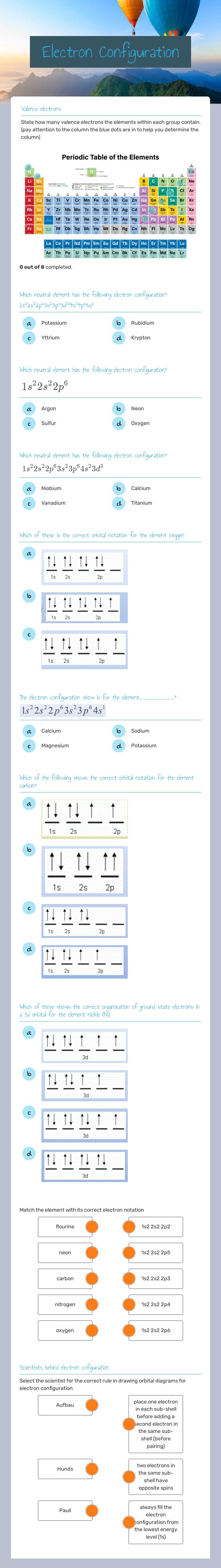 Electron Configuration worksheet preview image