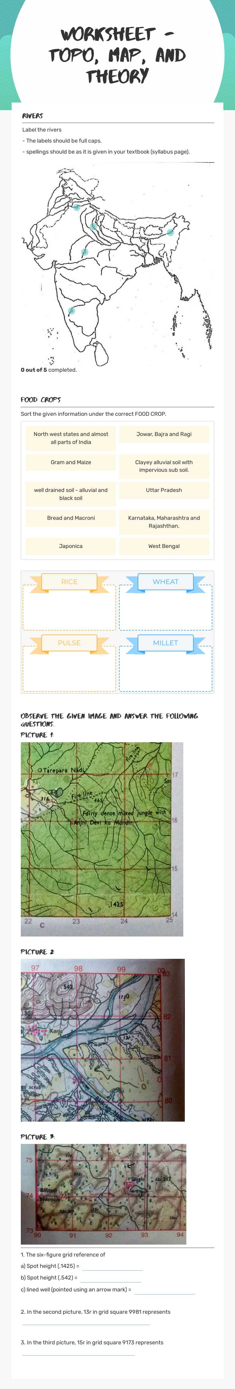 Worksheet  - Topo, map, and theory worksheet preview image