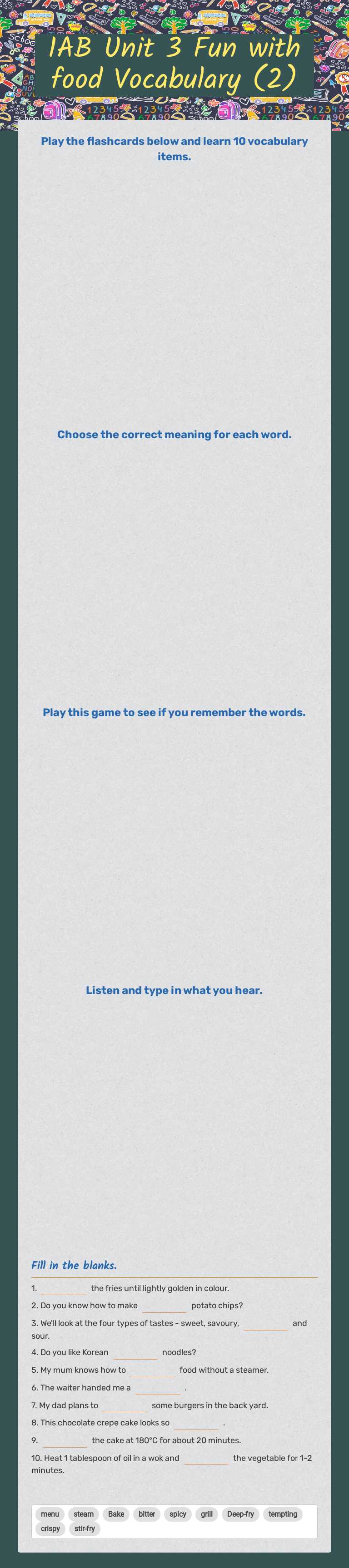 1AB Unit 3 Fun with food Vocabulary (2) worksheet preview image