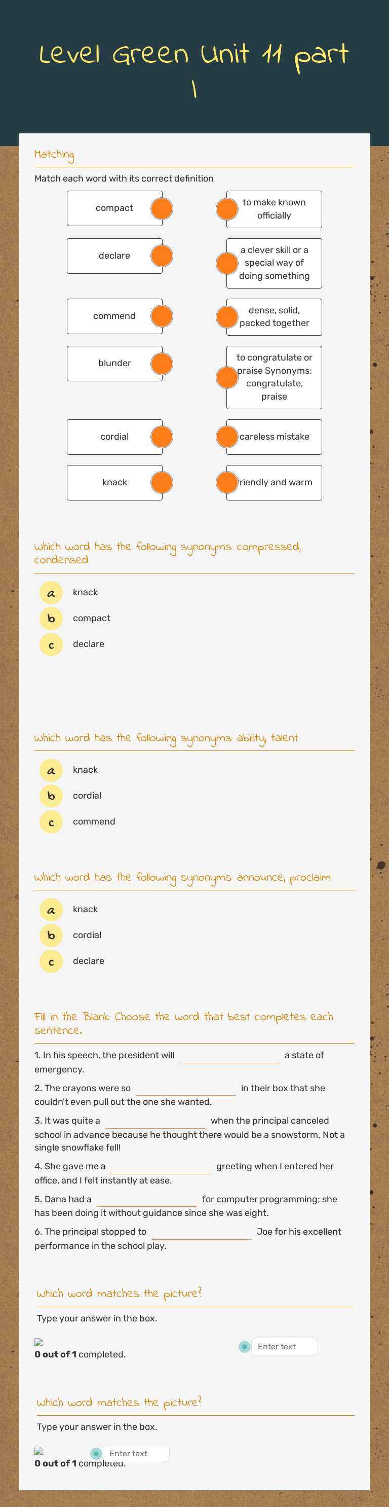 Level Green Unit 11 part I worksheet preview image
