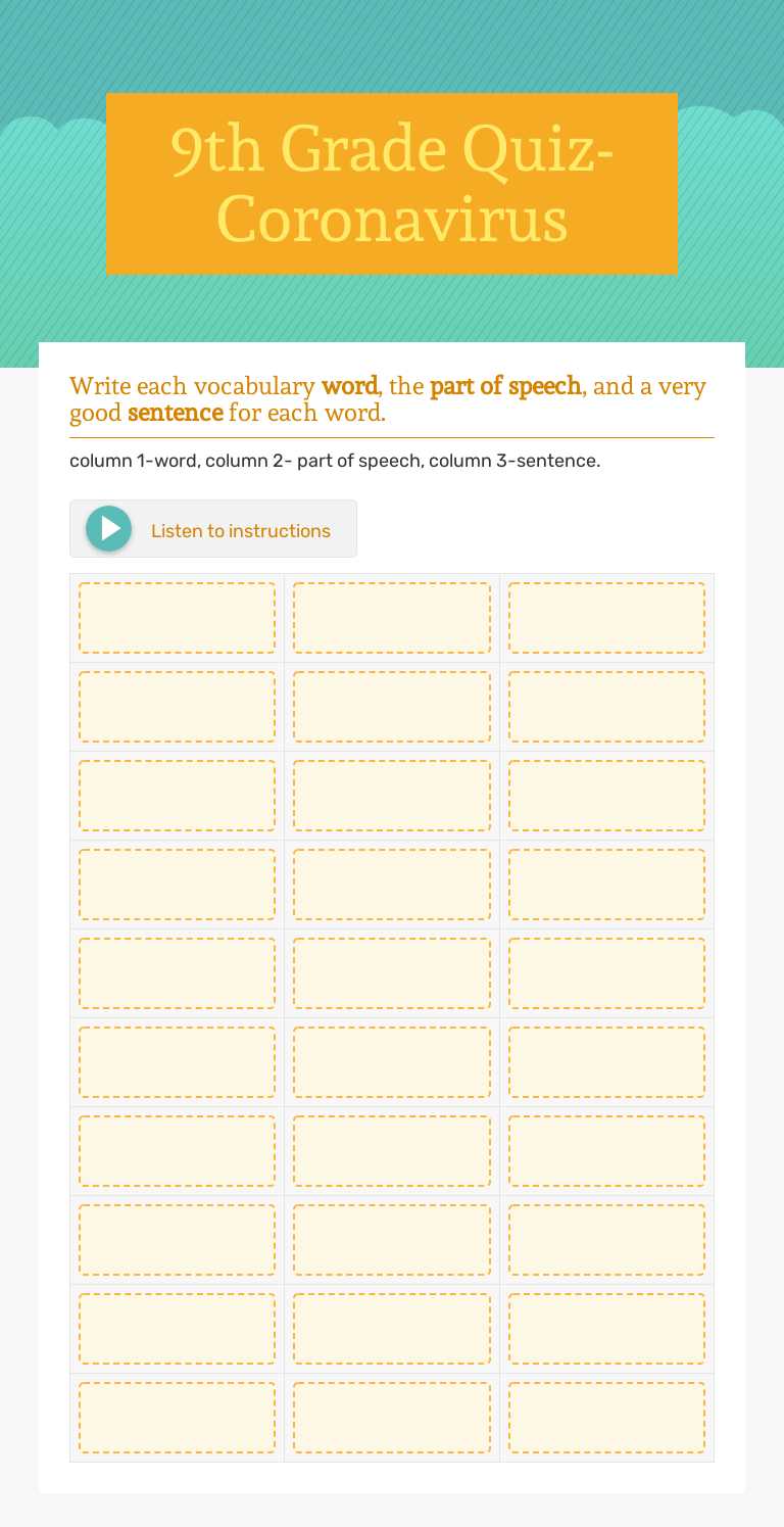 9th Grade Quiz-Coronavirus Grade 9 worksheet preview