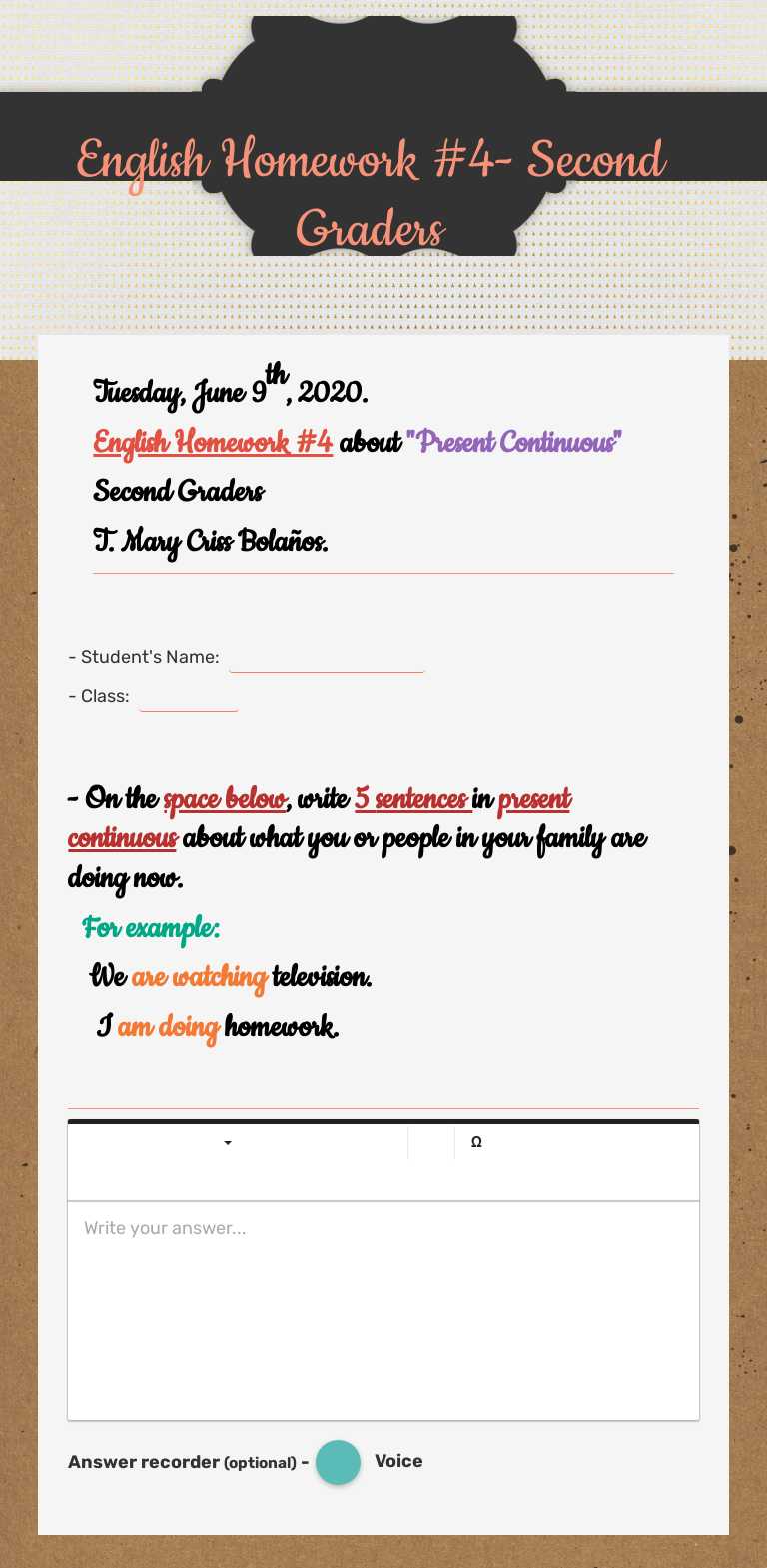 English Homework #4- Second Graders worksheet preview image
