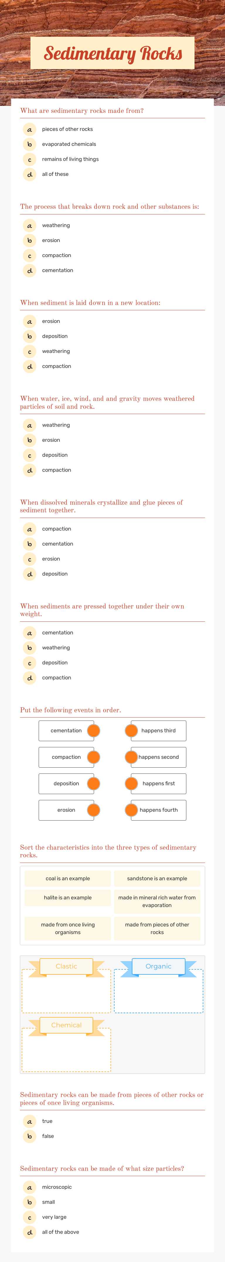 Sedimentary Rocks Grade 8 worksheet preview