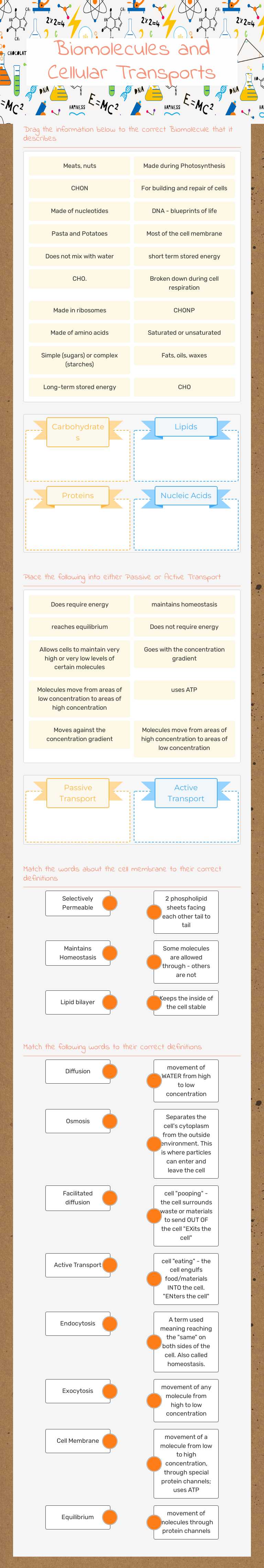 Biomolecules and Cellular Transports Grade 7 worksheet preview