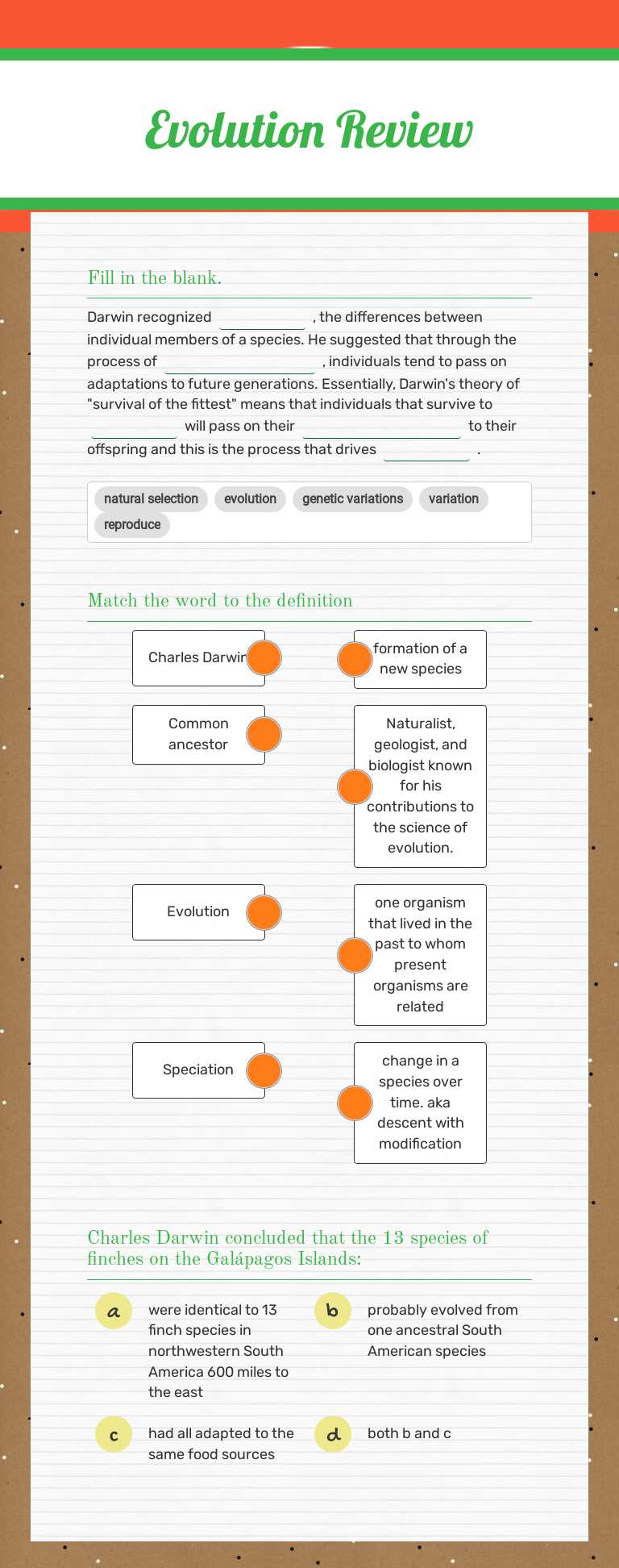 Evolution Review Grade 9 worksheet preview