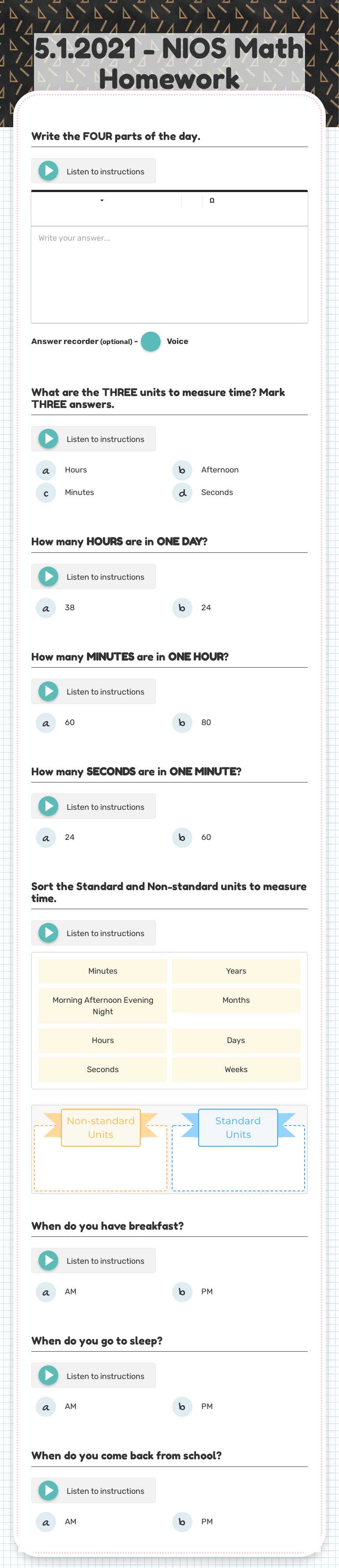 5.1.2021 - NIOS Math Homework worksheet preview image