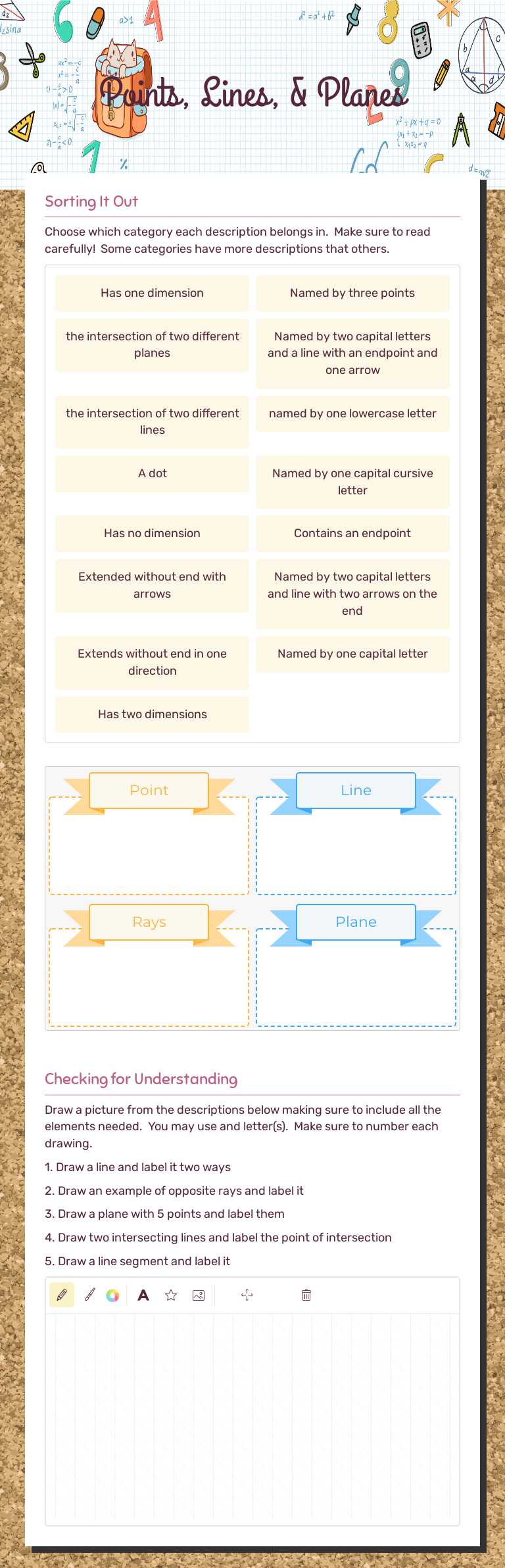 Points, Lines, & Planes worksheet preview image