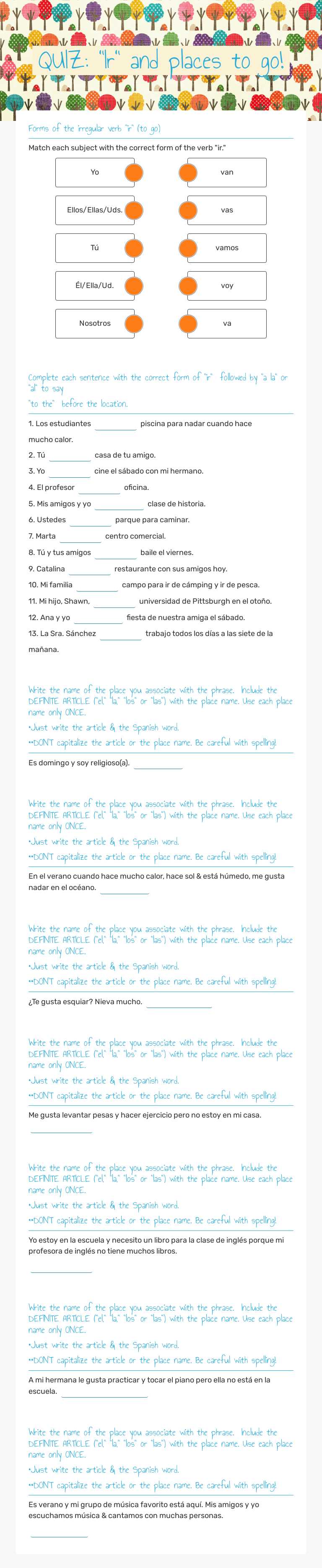 QUIZ: "Ir" and places to go! worksheet preview image