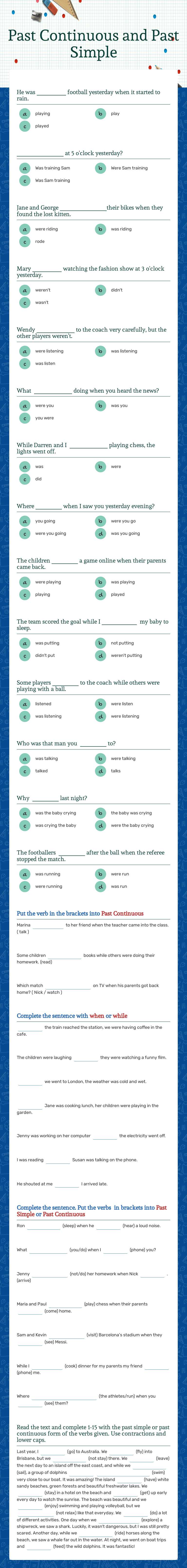 Past Continuous and Past Simple worksheet preview image