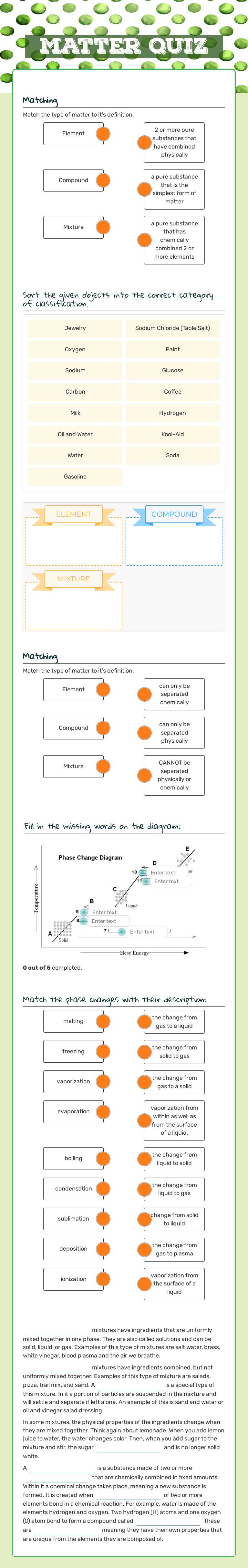 Matter Quiz worksheet preview image