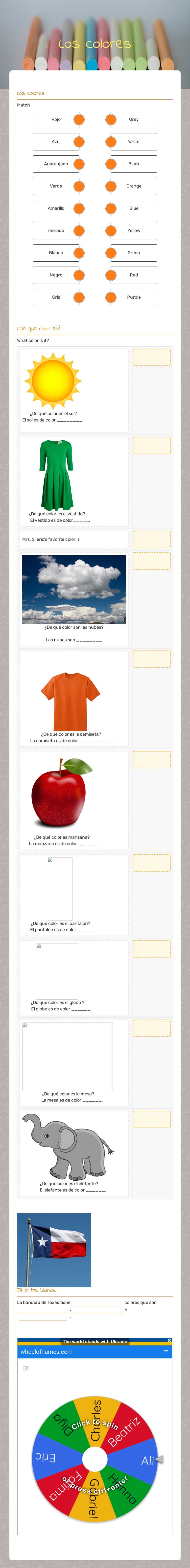 Los colores Grade 6 worksheet preview