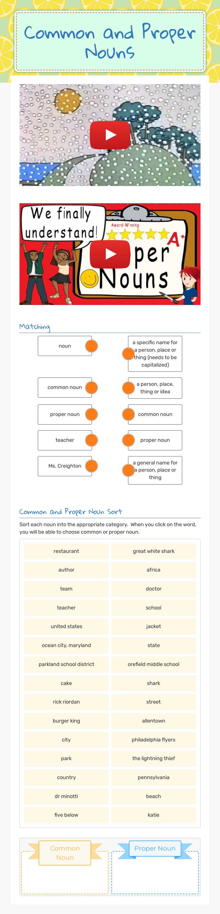 Common and Proper Nouns worksheet preview image