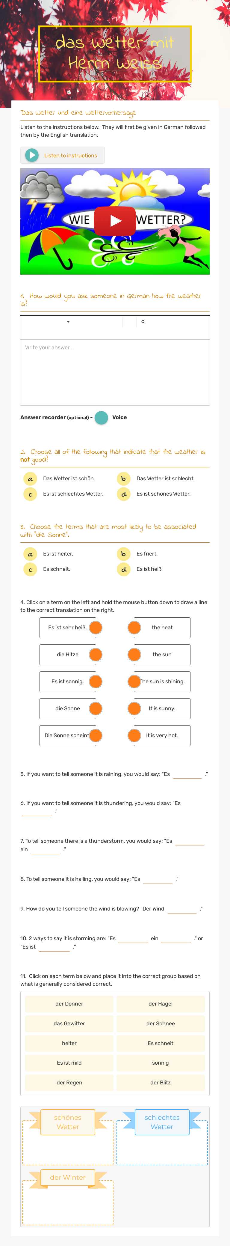 das Wetter       mit Herrn Weiss worksheet preview image