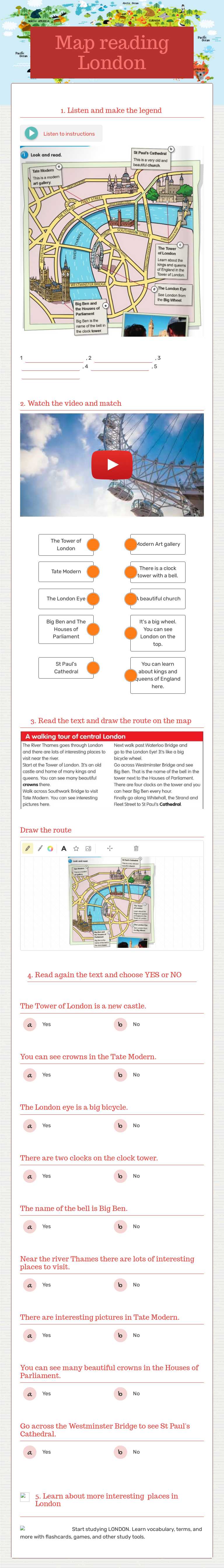 Map reading London worksheet preview image