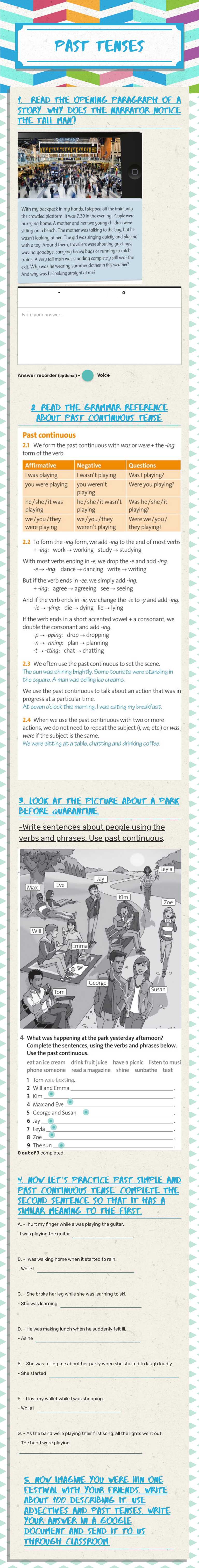 Past tenses worksheet preview image