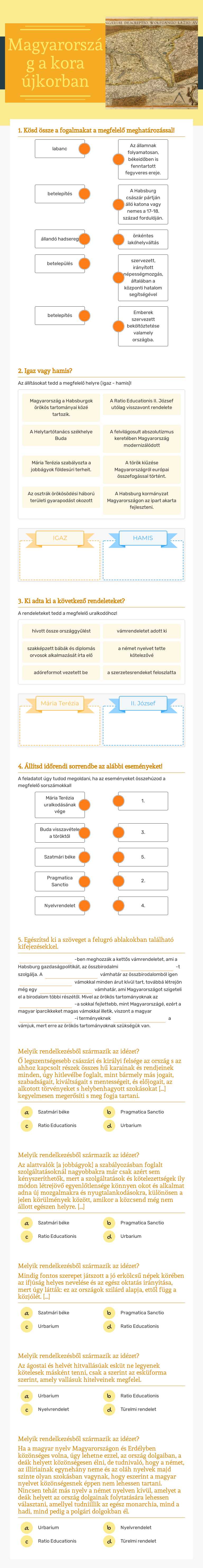 Magyarország a kora újkorban worksheet preview image