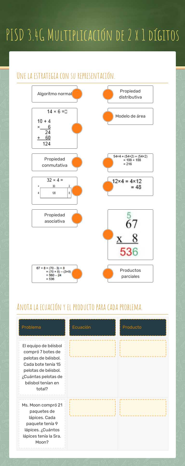 PISD 3.4G Multiplicación de 2 x 1 dígitos Grade 3 worksheet preview