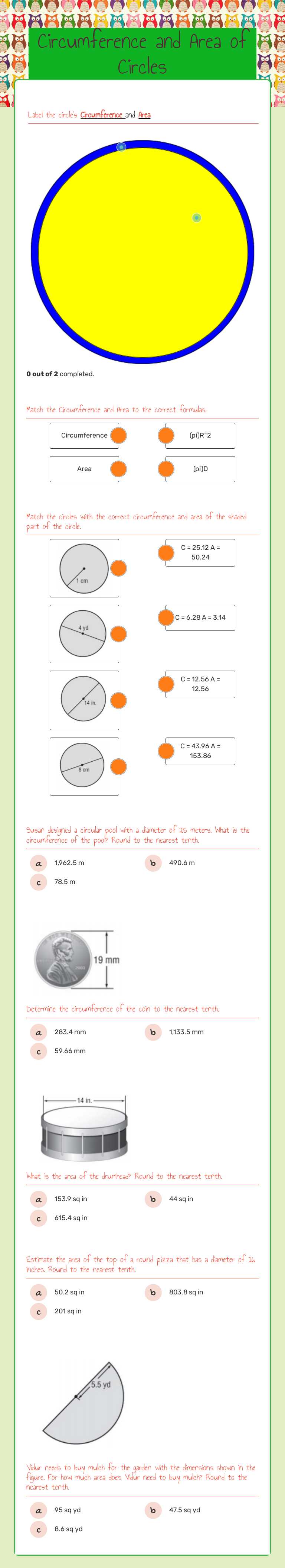 Circumference and Area of Circles worksheet preview image