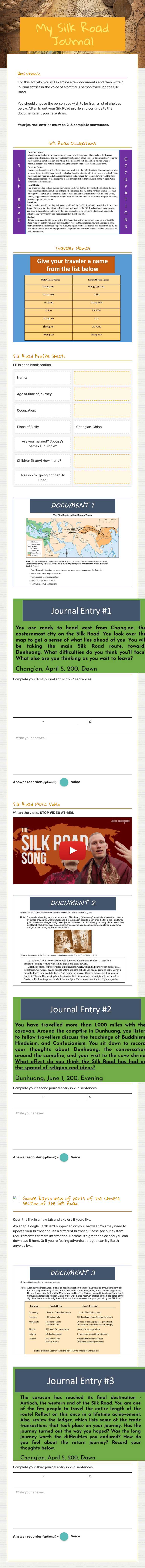 My Silk Road Journal Grade 6 worksheet preview
