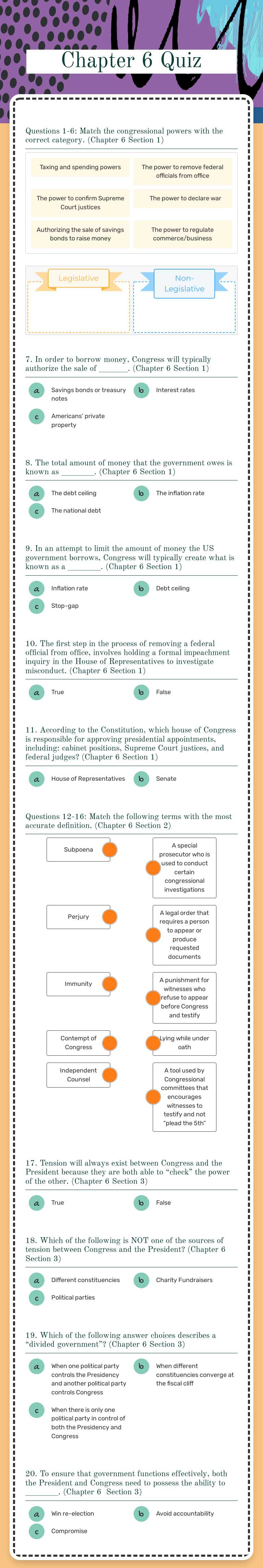 Chapter 6 Quiz worksheet preview image