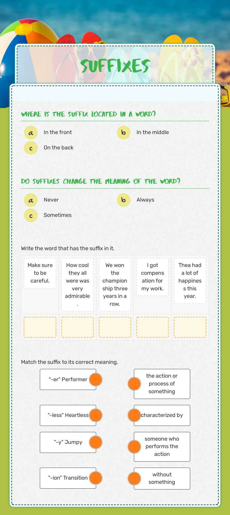 Suffixes worksheet preview image