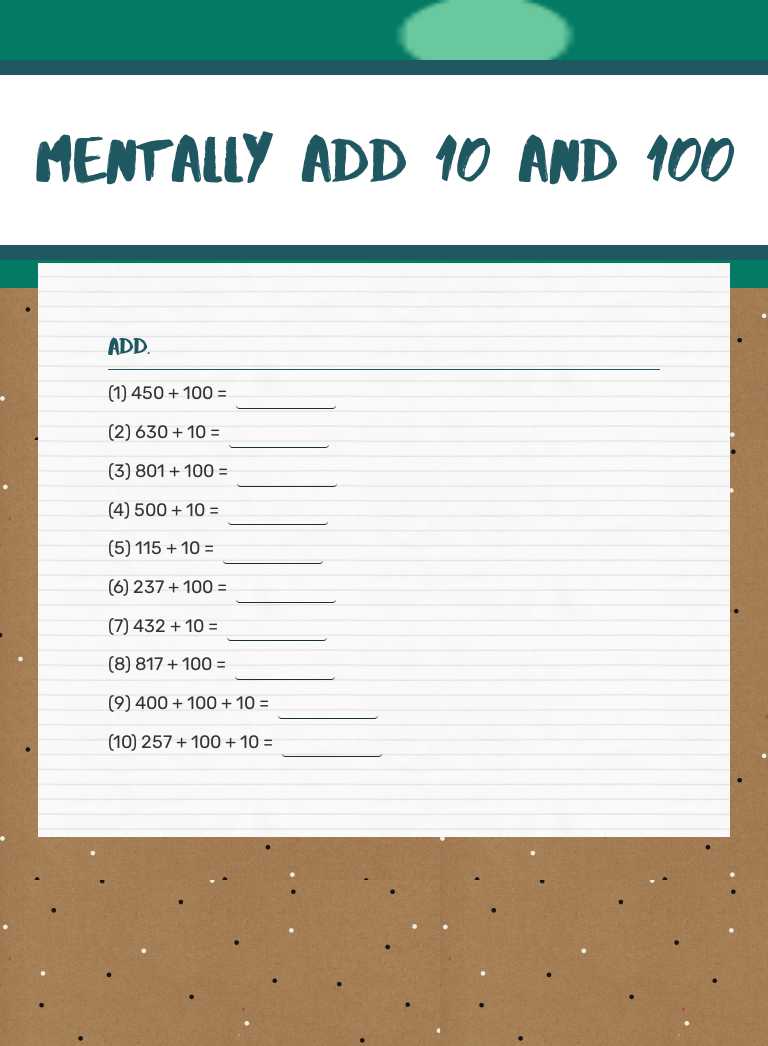 Mentally Add 10 and 100 Grade 2 worksheet preview