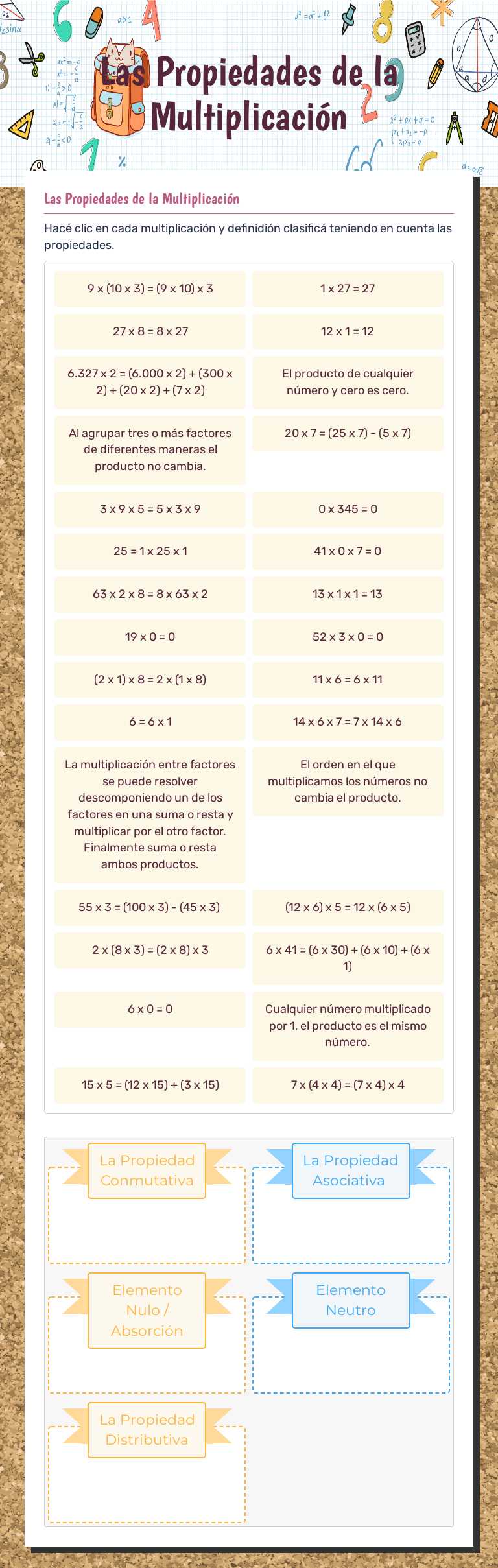 Las Propiedades de la Multiplicación worksheet preview image