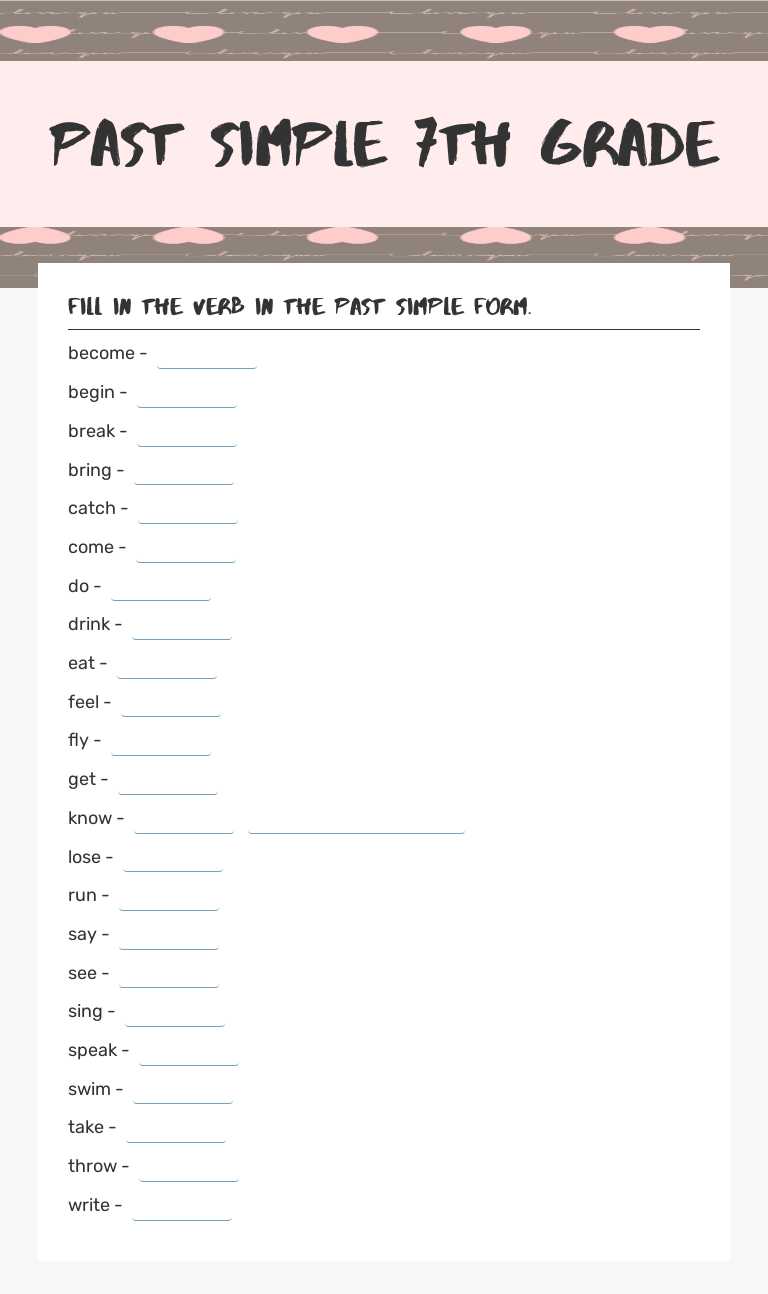 past simple 7th grade worksheet preview image