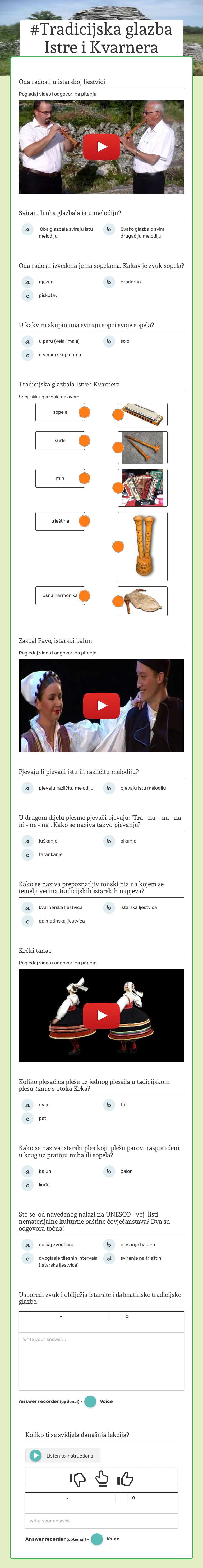 #Tradicijska glazba Istre i Kvarnera Grade 7 worksheet preview