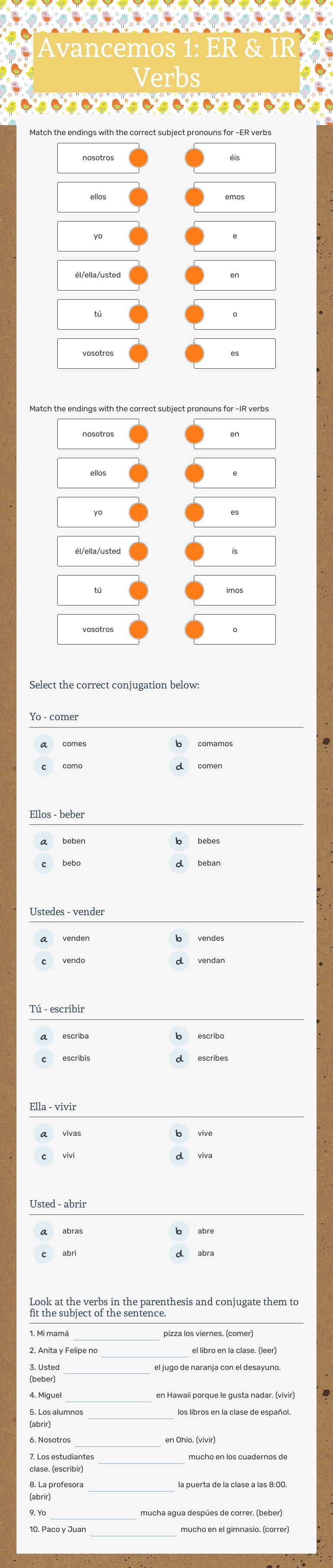 Avancemos 1: ER & IR Verbs worksheet preview image