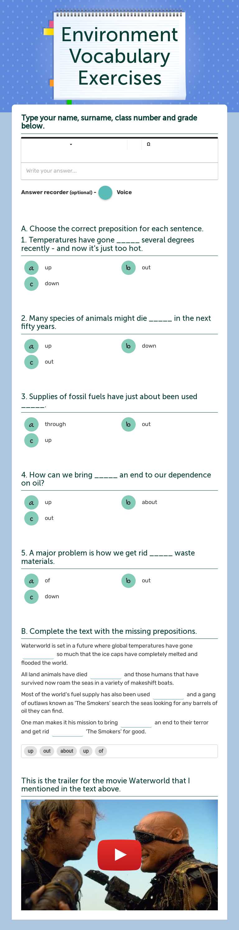Environment Vocabulary Exercises worksheet preview image