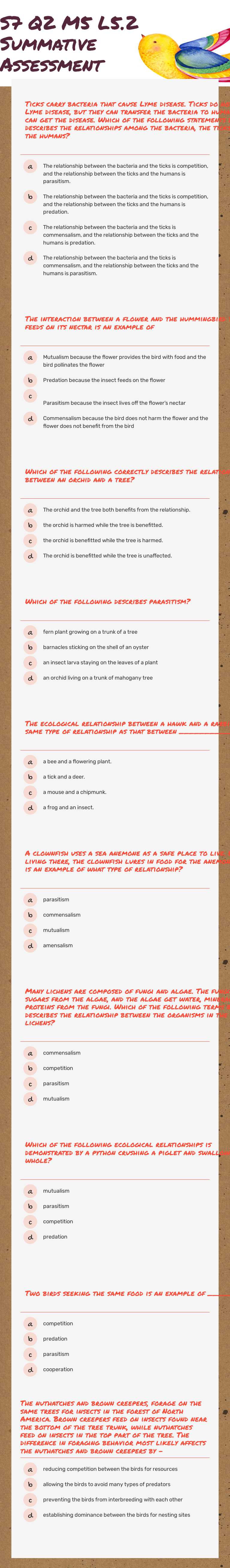 S7 Q2 M5 L5.2 Summative Assessment Grade 7 worksheet preview