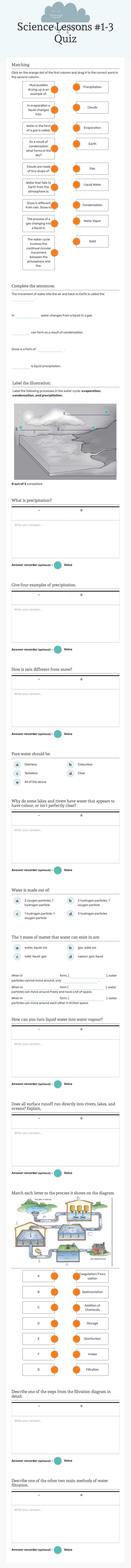 Science Lessons #1-3 Quiz Grade 8 worksheet preview