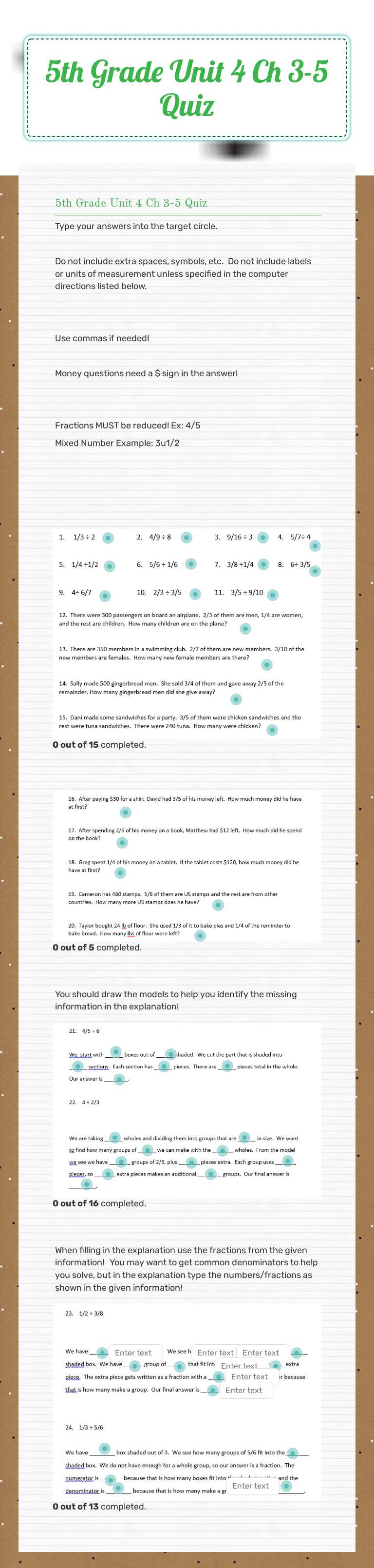 5th Grade Unit 4 Ch 3-5 Quiz worksheet preview image